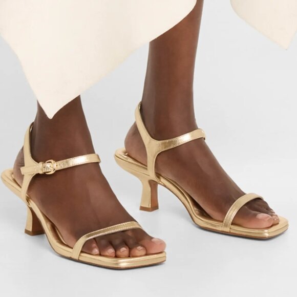 Vince Coco Metallic Leather Kitten-Heel Sandals - Picture 2 of 8